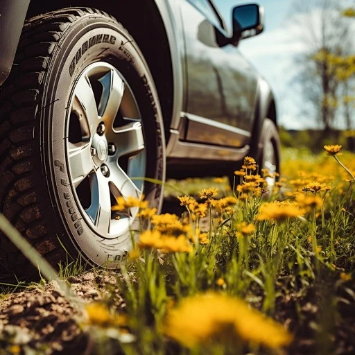 Macro shot of 4x4 tyres and wheels